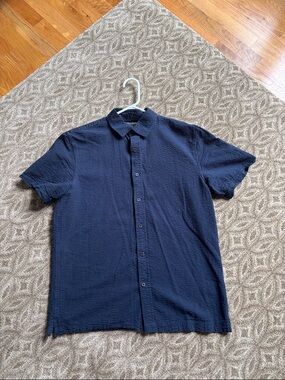 Banana Republic Navy Short-Sleeve Textured Button-Down Shirt